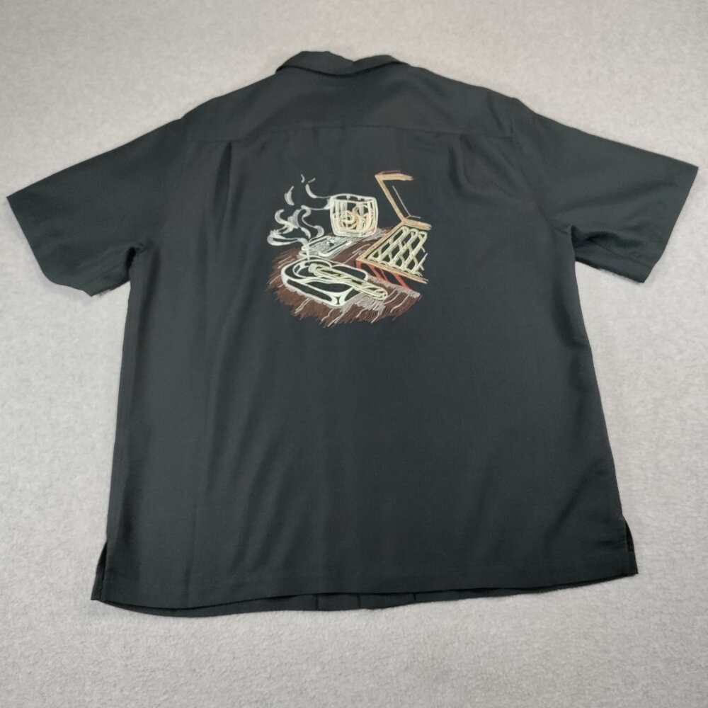 Caribbean Shirt Mens Large Black Cigar Whiskey Embroidery Rayon Blend Resortwear